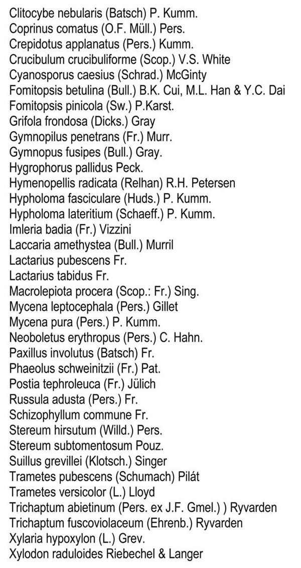 Groupe d’Inventaire des champignons de Wallonie, liste