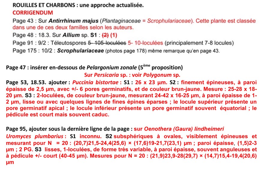 Rouilles et Charbons, une approche actualisée (M. Lecomte) : corrigendum